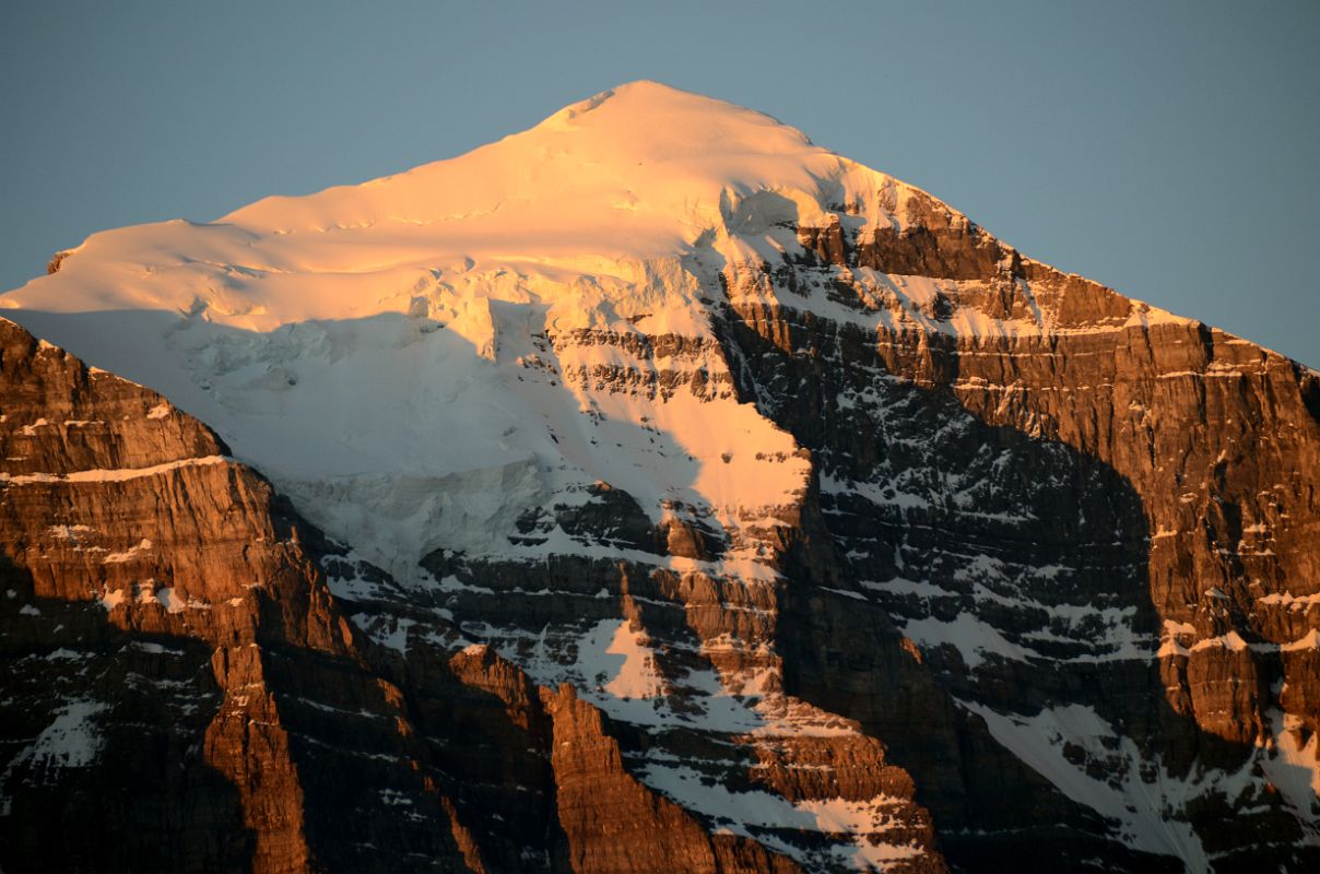 07 First Rays Of Sunrise On Mount Temple Close Up From Lake Louise Village